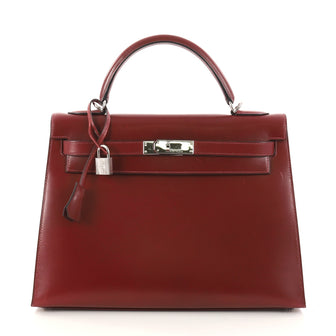 Hermes Kelly Handbag Red Box Calf with Palladium 3017501