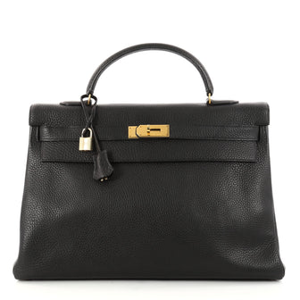 Hermes Kelly Handbag Black Ardennes with Gold Hardware 3018001