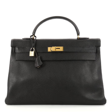 Hermes Kelly Handbag Black Ardennes with Gold Hardware 3018001