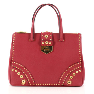 Prada Turnlock Double Zip Tote Studded Saffiano Leather 3018804