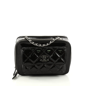 Chanel Pocket Box Camera Case Quilted Patent Mini Black 3020501