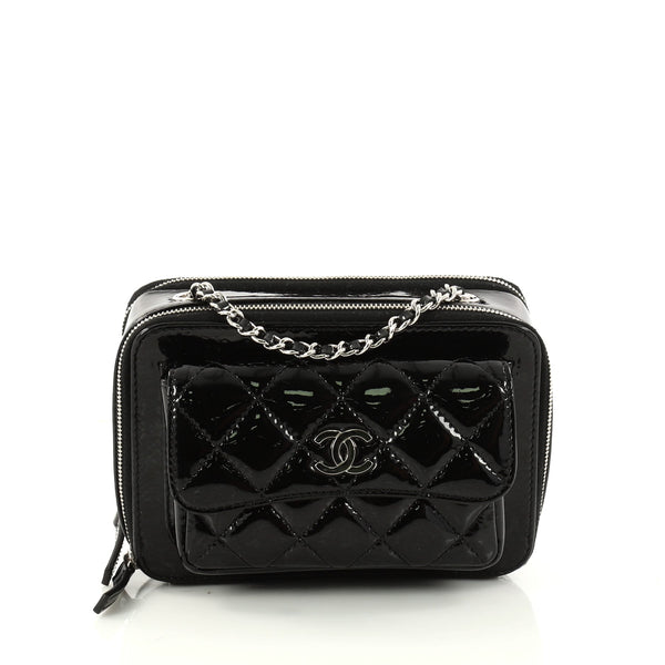 Buy Chanel Pocket Box Camera Case Quilted Patent Mini Black 3020501