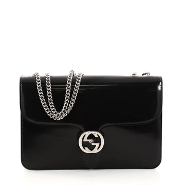Gucci Interlocking Shoulder Bag Patent Medium Black 3020702