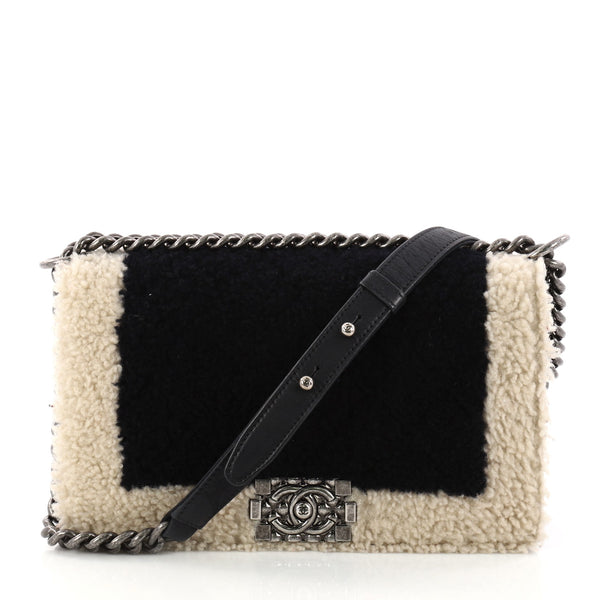 Chanel Mouton Boy Black Grey Flap Top Wool Shearling Bag – The Closet New  York