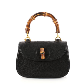 Gucci Vintage Bamboo Convertible Top Handle Bag Ostrich Medium 