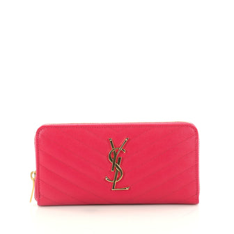 Saint Laurent Classic Monogram Zip Around Wallet Matelasse Chevron Leather 3025201
