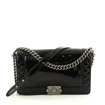 Chanel Reverso Boy Flap Bag Patent Old Medium Black 3027101