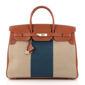 Hermes Flag Birkin Bag Toile and Barenia 40 Brown 3033401