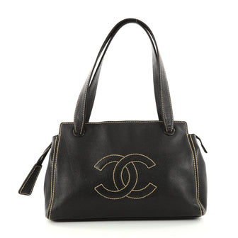 Chanel CC Stitch Zip Shoulder Bag Caviar Medium Black 3035302