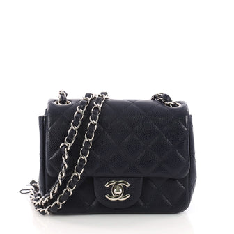 Chanel Square Classic Single Flap Bag Quilted Caviar Blue 3040101