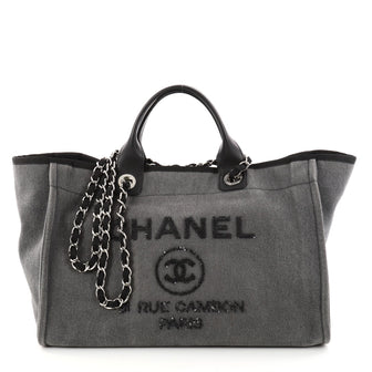Chanel Deauville Chain Tote Canvas with Sequins Large 3041802