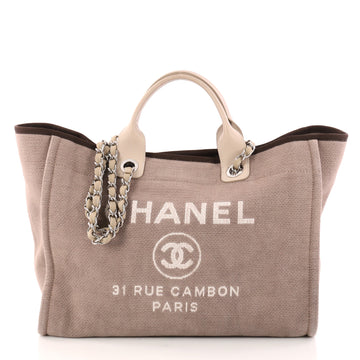 Chanel Deauville Chain Tote Canvas Large Neutral 3041901