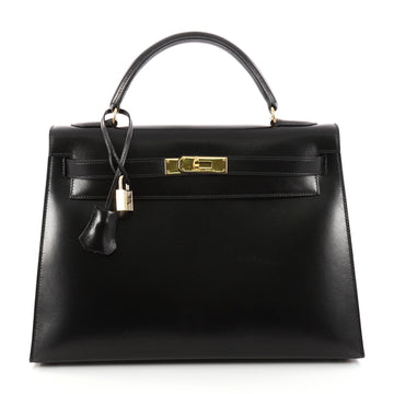 Hermes Kelly Handbag Black Box Calf with Gold Hardware 3042001