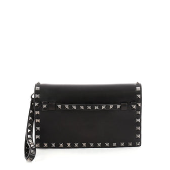 Valentino Rockstud Flap Clutch Leather Small Black 3042604
