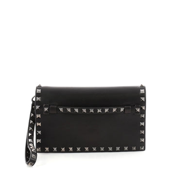Valentino Rockstud Flap Clutch Leather Small Black 3042604