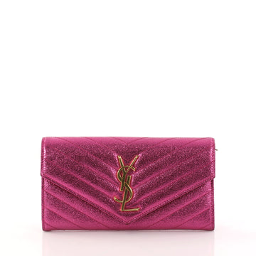 Saint Laurent Classic Monogram Flap Wallet Matelasse Chevron Leather Large