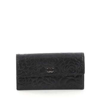 Chanel CC Gusset Flap Wallet Camellia Lambskin Long 3044503