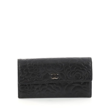 Chanel CC Gusset Flap Wallet Camellia Lambskin Long 3044503