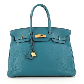 Hermes Birkin Handbag Blue Togo With Gold Hardware 35 Blue 3045402