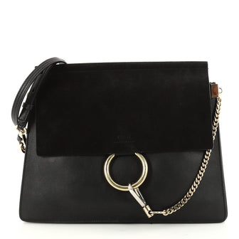 Chloe Faye Shoulder Bag Leather and Suede Medium Black 3045406