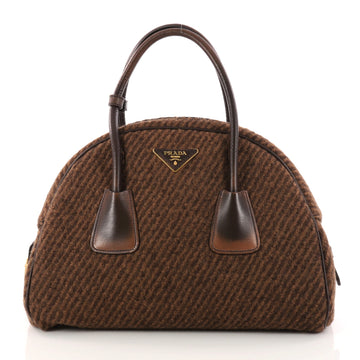Prada Vichy Vintage Bowler Bag Tweed Large Brown 3045503