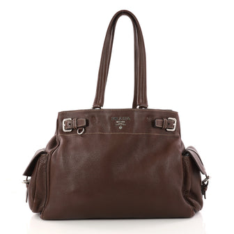 Prada Side Pocket Belt Tote Vitello Daino Medium Brown 3045504