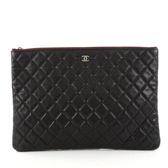 Chanel O Case Clutch Quilted Caviar Large Black 3047901