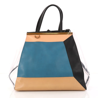 Fendi Color Block 2Jours Handbag Leather and PVC Large Blue 3052102