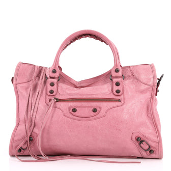 Balenciaga City Classic Studs Handbag Leather Medium Pink 3052502