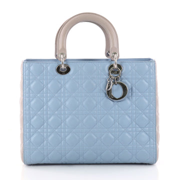 Christian Dior Bicolor Lady Dior Handbag Cannage Quilt Leather Large Blue 3052802