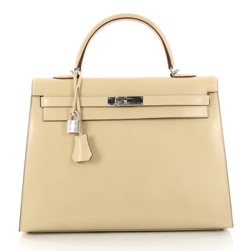 Kelly Handbag Parchment Box Nepal with Palladium Hardware 35