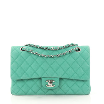Chanel Classic Double Flap Bag Quilted Matte Caviar Medium Green 3055802