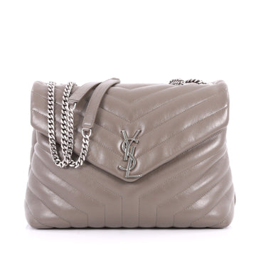 Saint Laurent LouLou Shoulder Bag Matelasse Chevron Leather Medium Gray 3056901