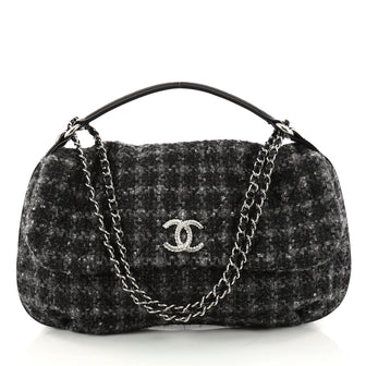 Chanel CC Flap Satchel Quilted Tweed Large Black 3059101