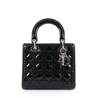 Christian Dior Lady Dior Handbag Cannage Quilt Patent Medium Black 3060201