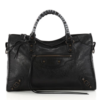 Balenciaga City Address Graffiti Classic Studs Handbag Leather Medium Brown 3060203