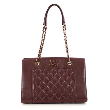 Chanel Mademoiselle Vintage Shopping Tote Quilted Sheepskin Medium Red 3061601