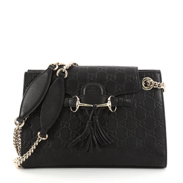 Gucci Emily Chain Flap Shoulder Bag Guccissima Leather Black 3061602