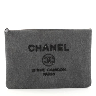 Chanel Deauville Pouch Denim with Sequins Large Gray 3062602