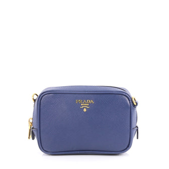 Prada Zip Crossbody Bag Saffiano Leather Mini Blue 3062804