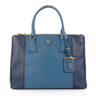 Prada Bicolor Double Zip Lux Tote Saffiano Leather Medium Blue 3064501