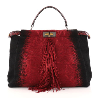 Fendi Fringe Peekaboo Handbag Textile with Python Large Black 3064701