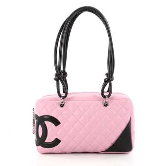 CHANEL Calfskin Quilted Cambon Camera Case Pink Black 1116423