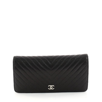 Chanel Bi-Fold Wallet Chevron Lambskin Long Black 3072307