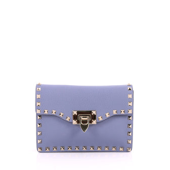 Valentino Rockstud Flip Lock Flap Bag Leather Small Blue 3072702