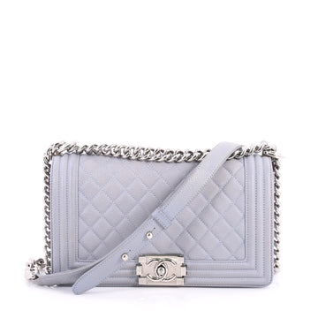 Chanel Boy Flap Bag Quilted Caviar Old Medium Blue 3075102