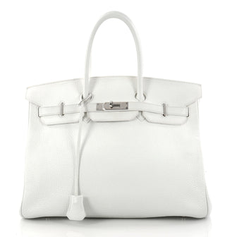 Hermes Birkin Handbag White Clemence with Palladium Hardware 35 White 3075901