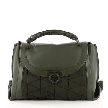 Salvatore Ferragamo Soft Sofia Satchel Woven Grosgrain with Leather and Crocodile Medium Green 3078101