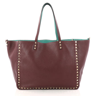 Valentino Rockstud Reversible Convertible Tote Leather Medium Red 3081301