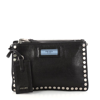 Prada Etiquette Crossbody Bag Studded Glace Calfskin Small Black 3081303